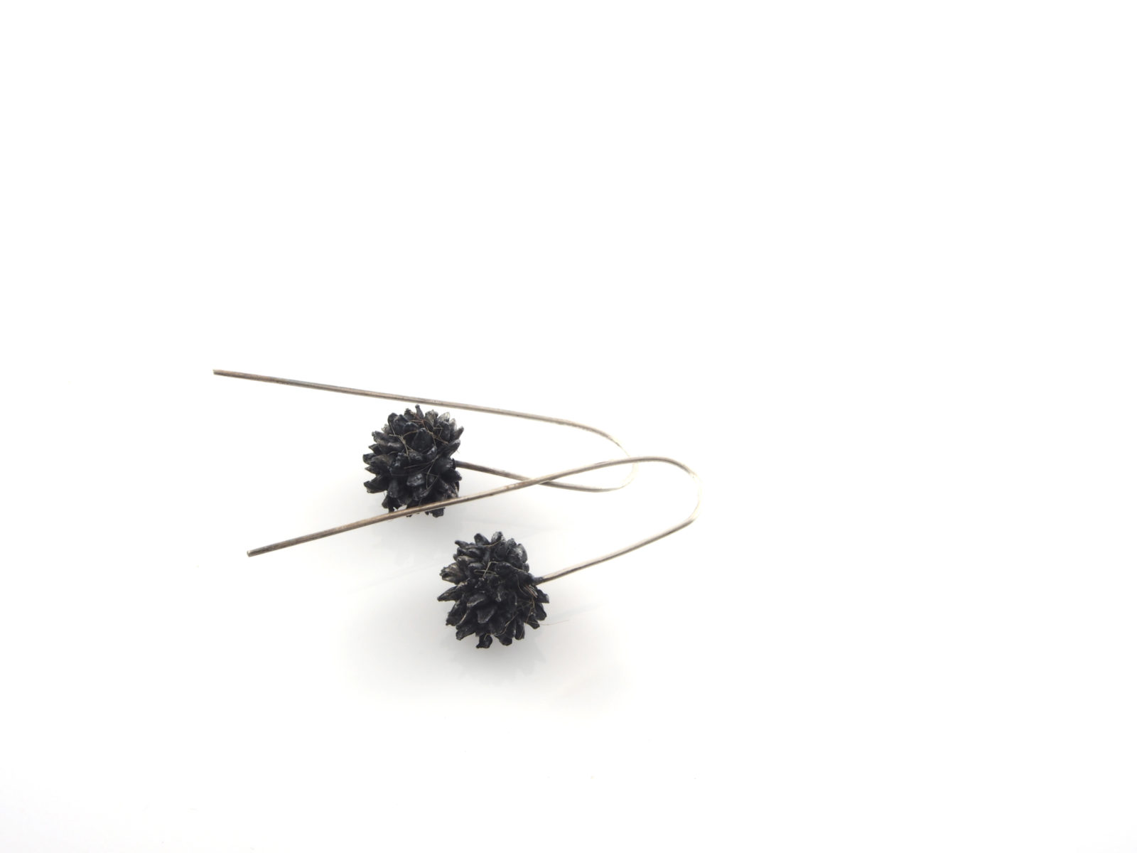 Black Button Grass Earrings