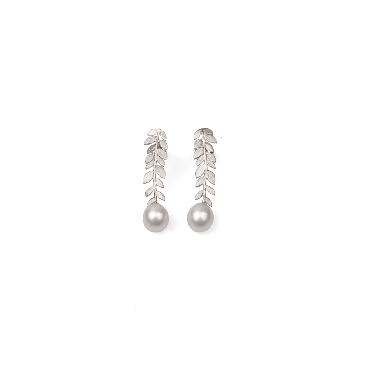 Foliage Stem Drop Studs with Fresh Water Pearl