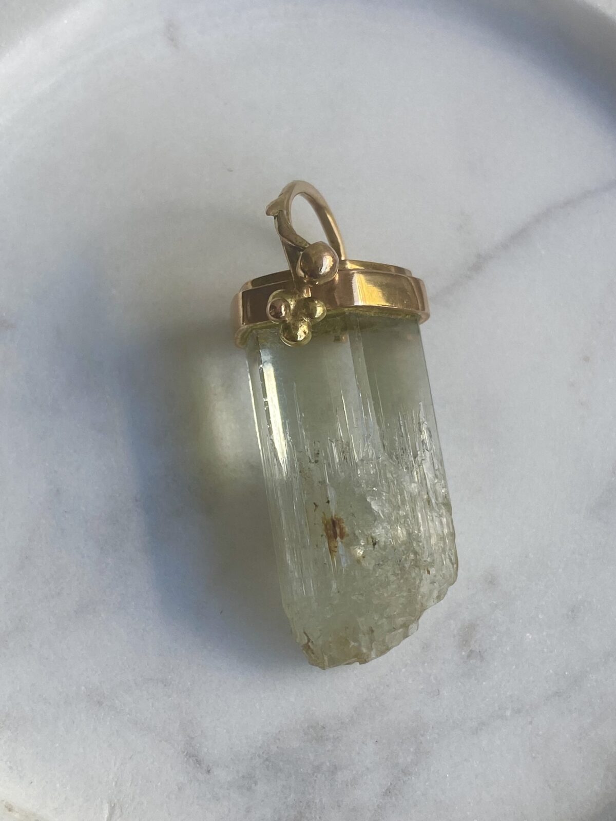 Chunky solid aquamarine crystal set in handmade bespoke 18ct gold setting