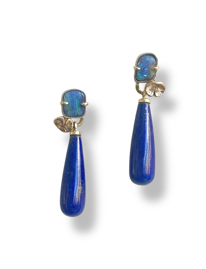 Song of Naiad boulder opal and Lapis Lazuli drop earrings
