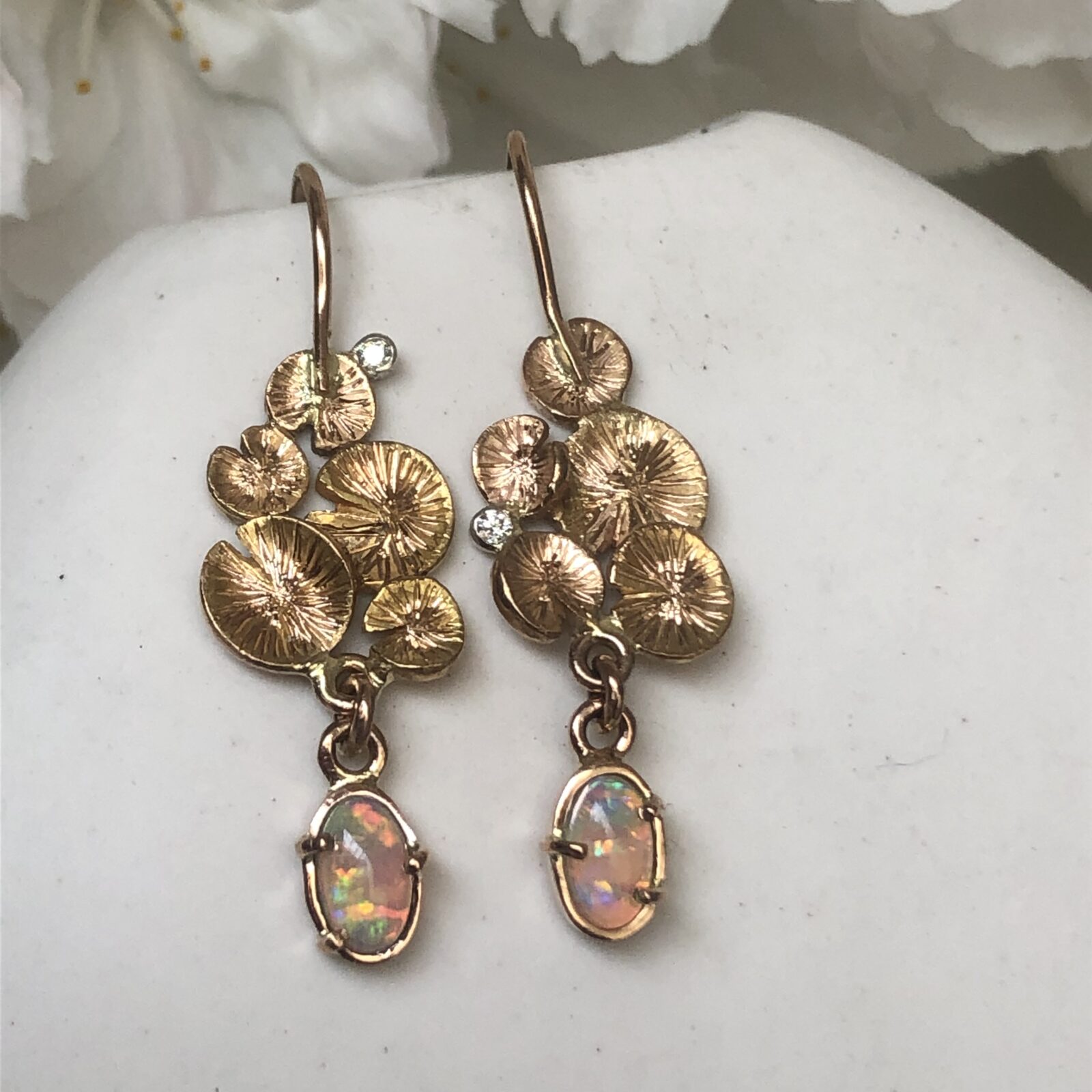 Song of the Naiad crystal opal and diamond earrings