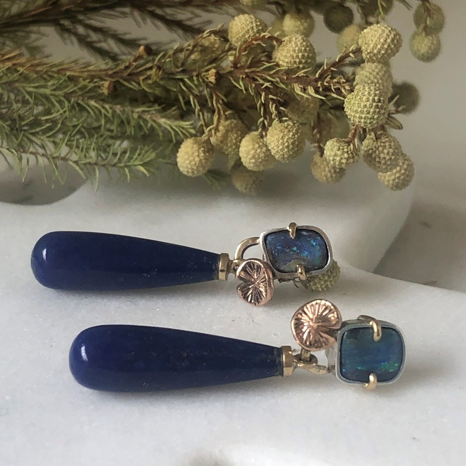 Lapis Lazuli and boulder opal earrings