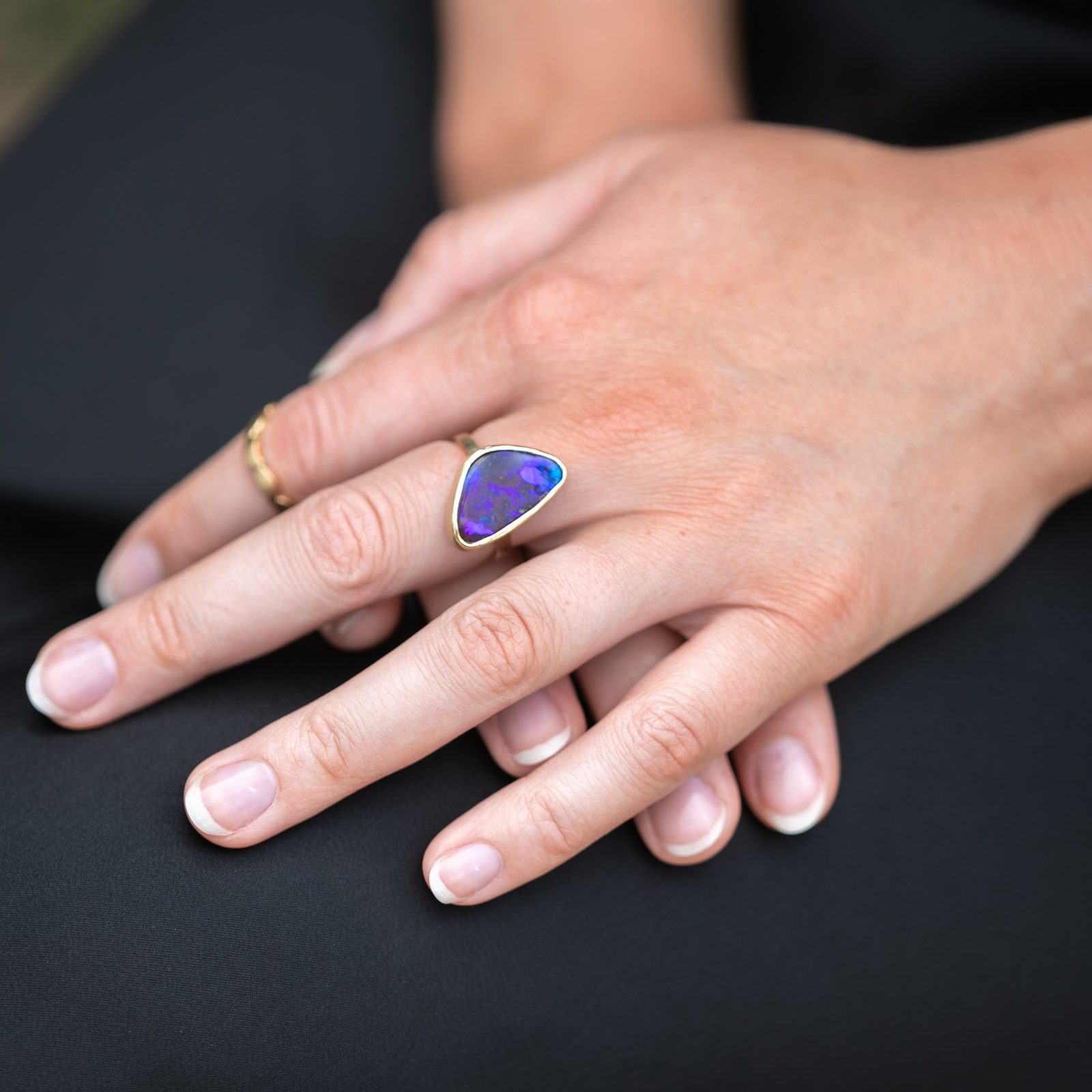 Blue Boulder Opal Ring