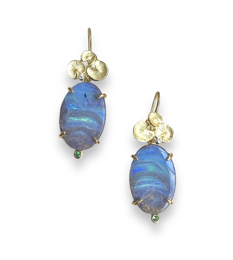 Song of the Naiad Ltd Edition Large boulder opal earrings with detachable gold top