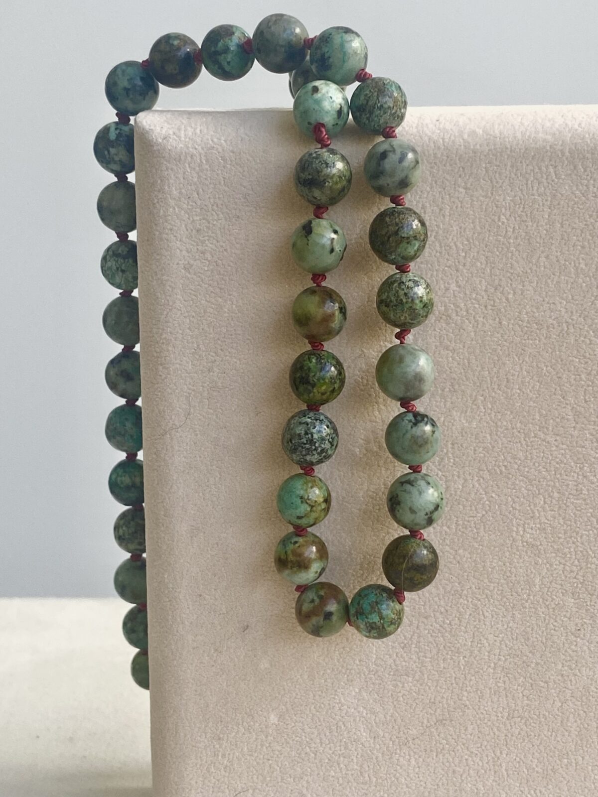 African turquoise beads with silver Venus clasp