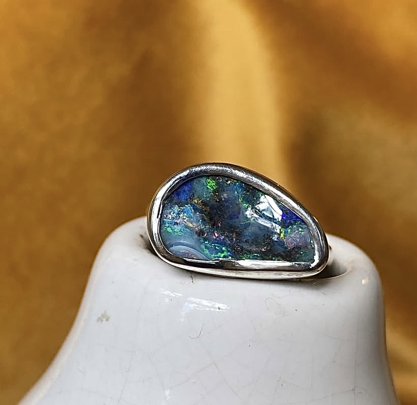 Boulder opal ring in silver