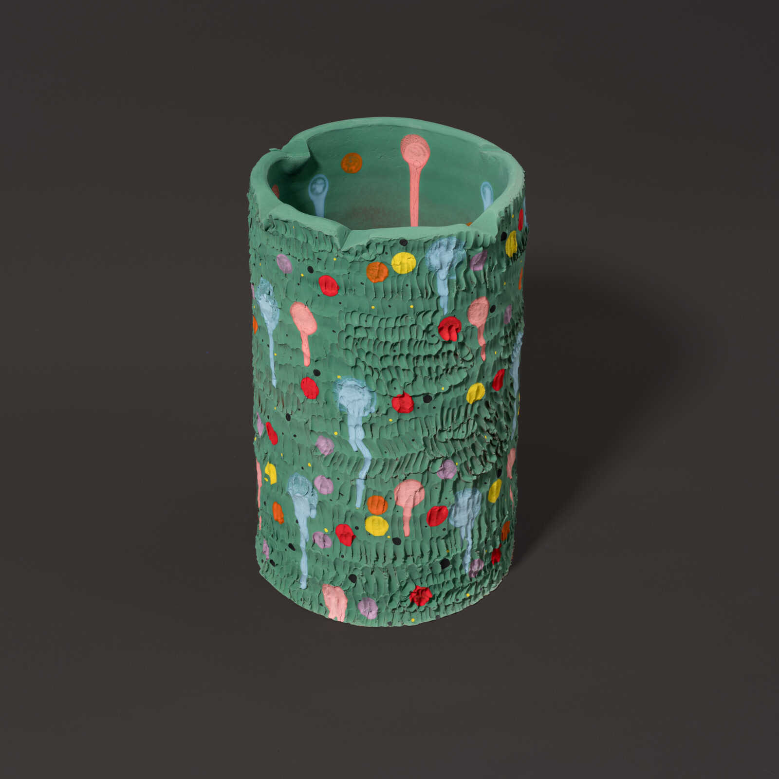 Heavy textured vessel (Green, Drips)