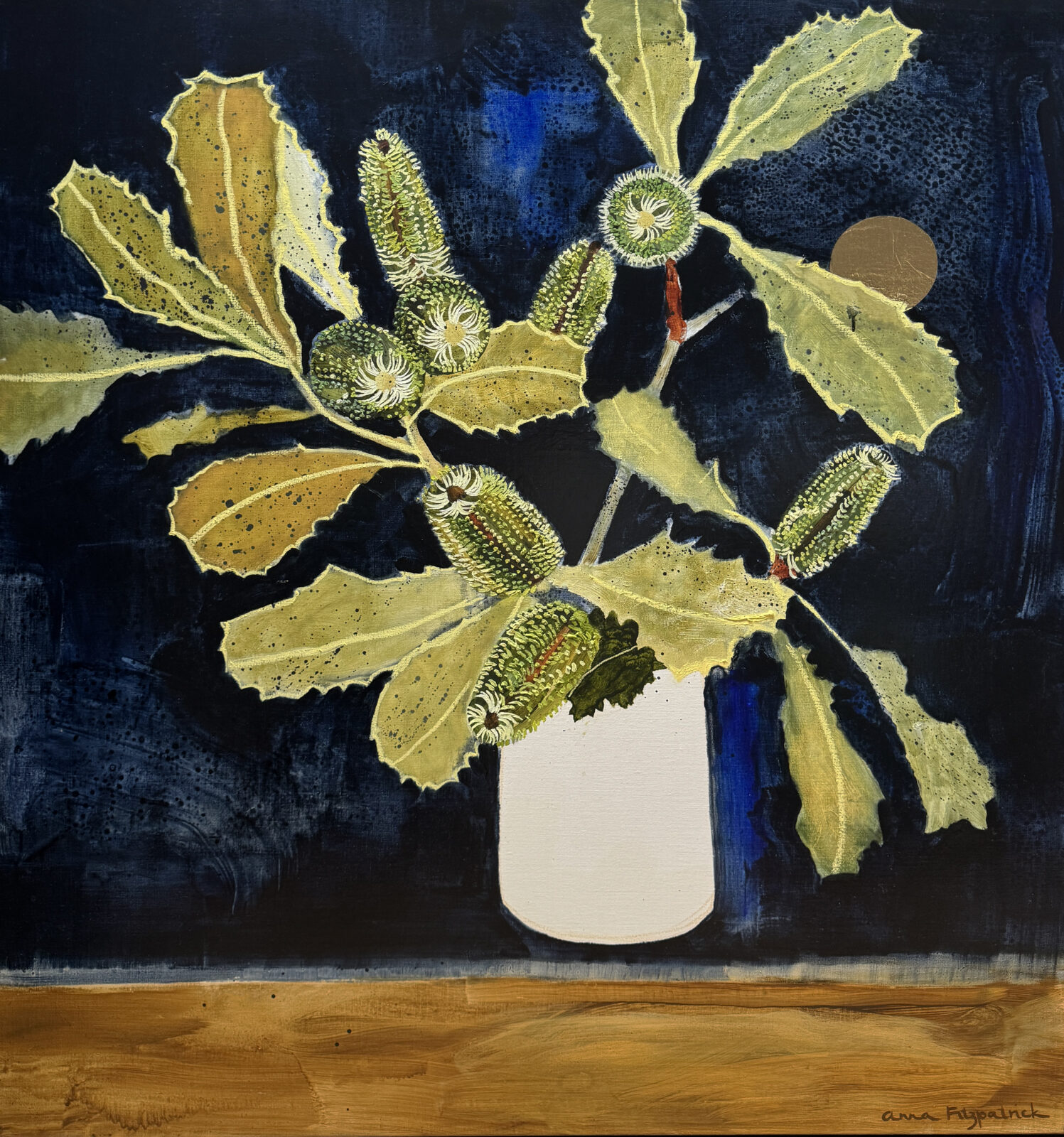 Moonlit Banksia in a White Vase